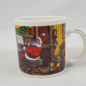 Starbucks Christmas Holiday 14 oz Mug Santa Playing Piano Christmas Tree/Gifts